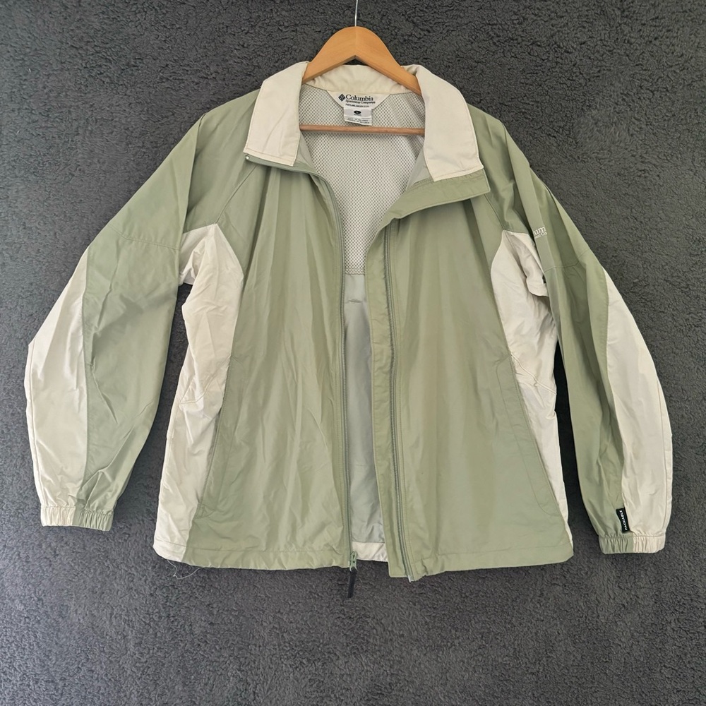 Columbia Zip Jacket Women Large Mint White Soft Shell Lined  Nylon